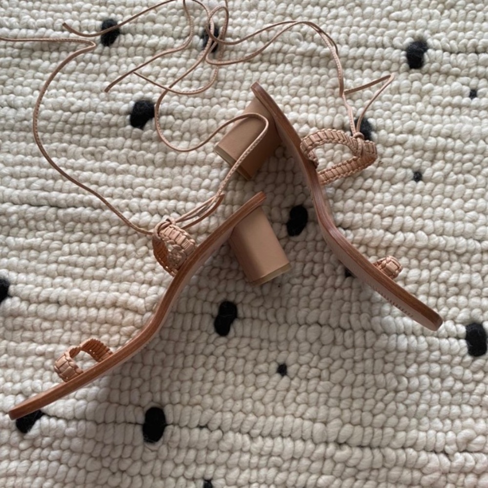 LoQ Beige Leather Tie-Up Heeled Sandals